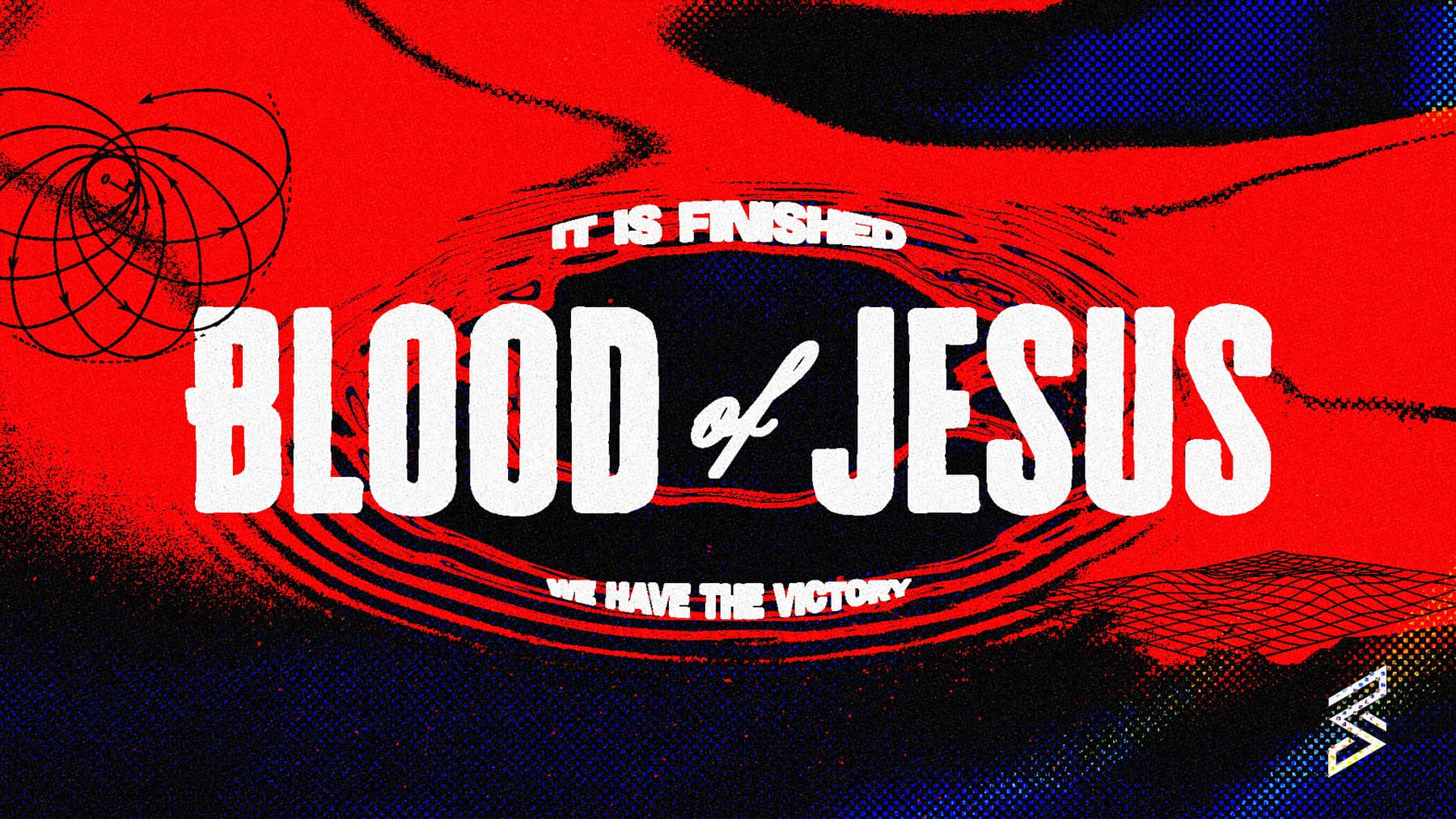 Red and black graphic with religious text