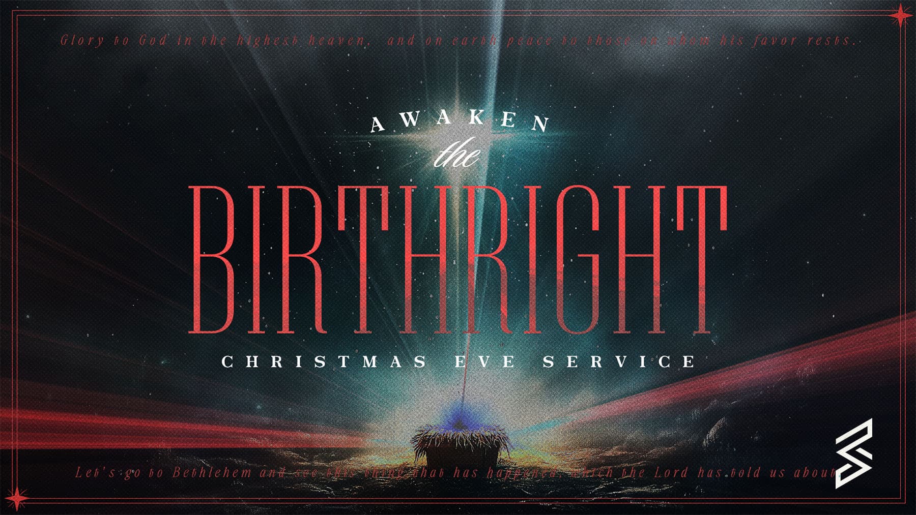 Christmas Eve service invitation with nativity scene.