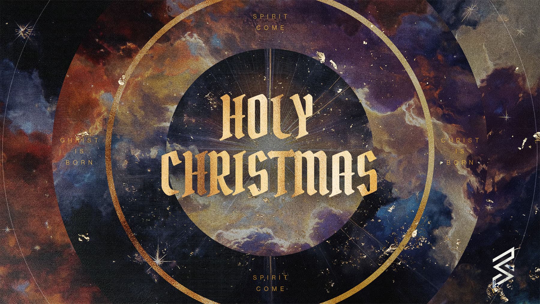 Holy Christmas celebration design with starry sky backdrop.