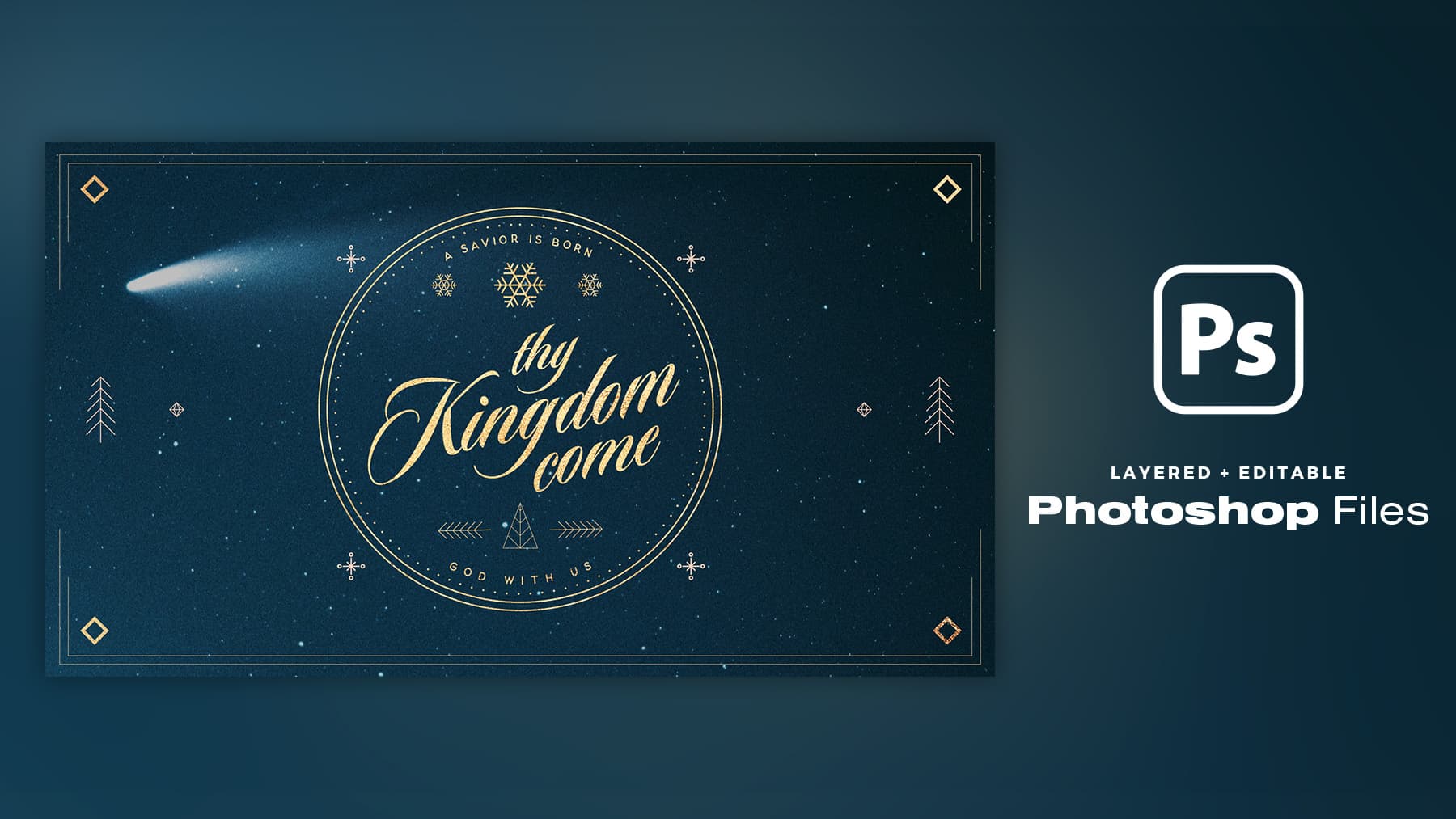 Thy Kingdom Come card, layered Photoshop files available.