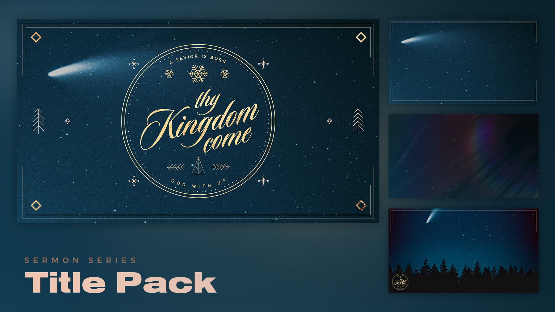 Thy Kingdom Come title pack with starry sky images.