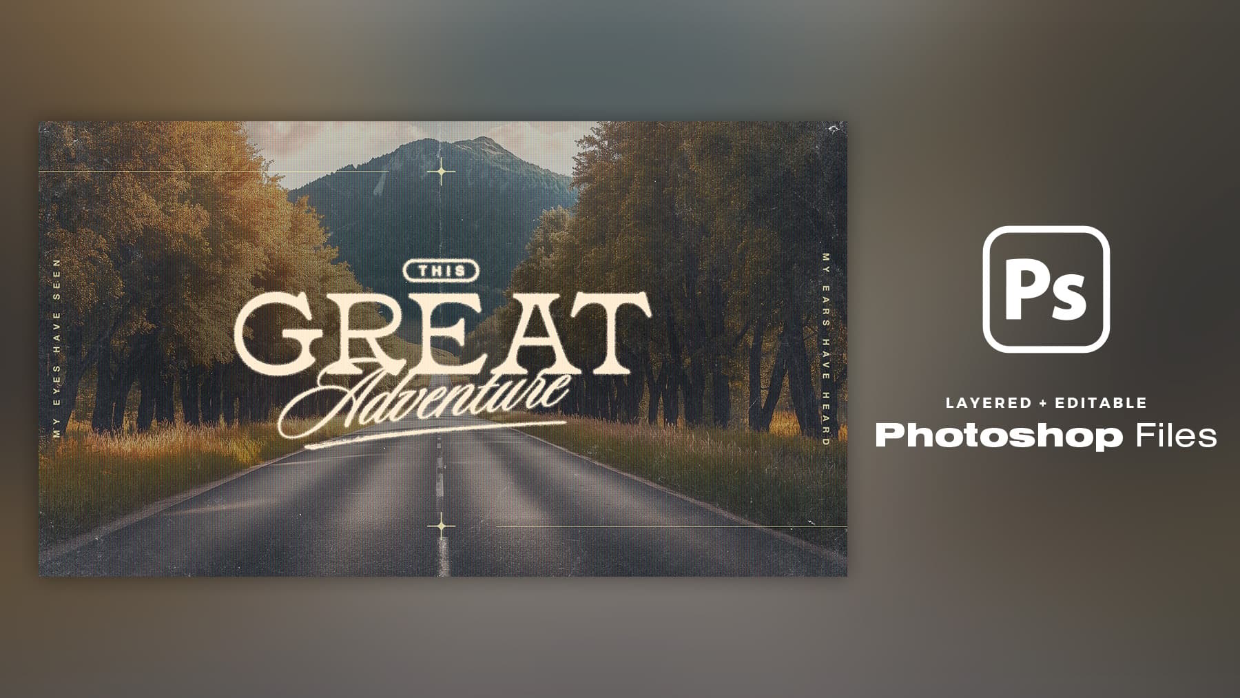 Photoshop template: mountain adventure theme