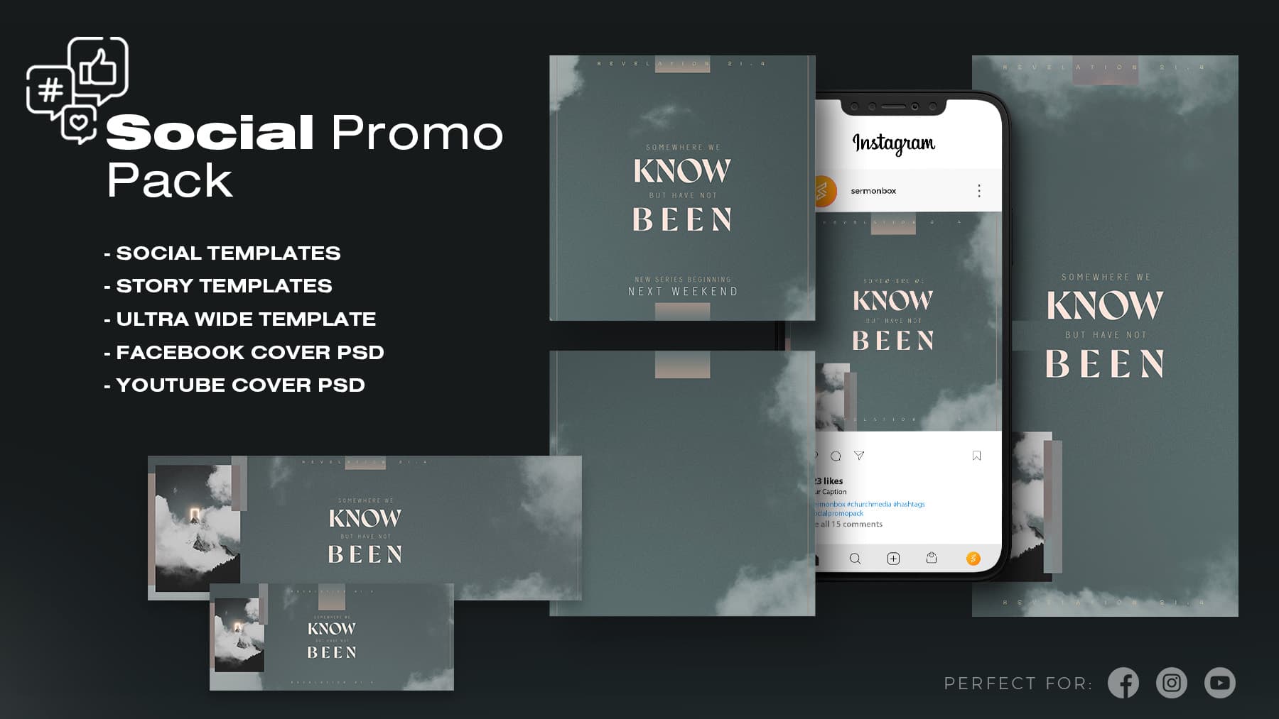 Social media promotion pack with various templates.