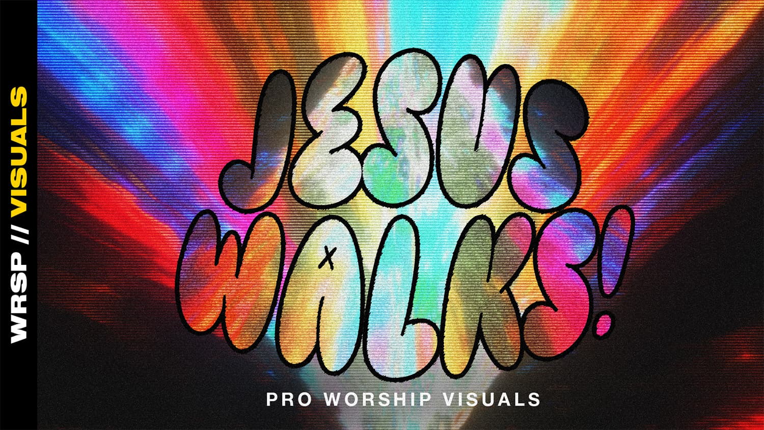 Colorful 'Jesus Walks' worship visuals graphic