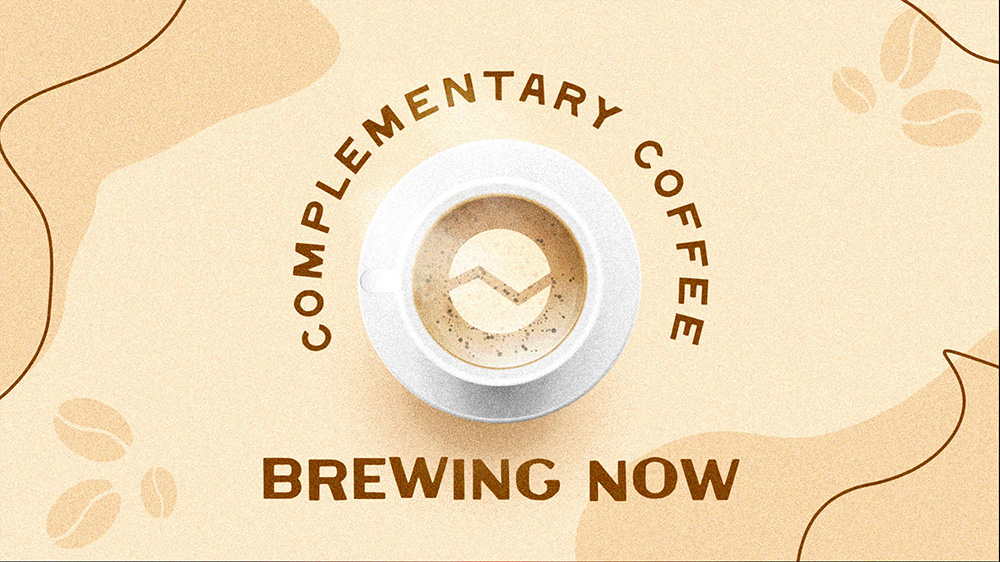 Complimentary coffee brewing in cup.