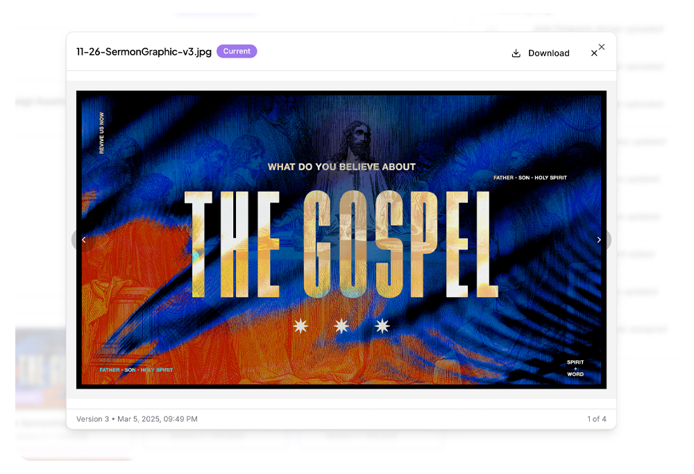 The Gospel sermon graphic with blue and orange.
