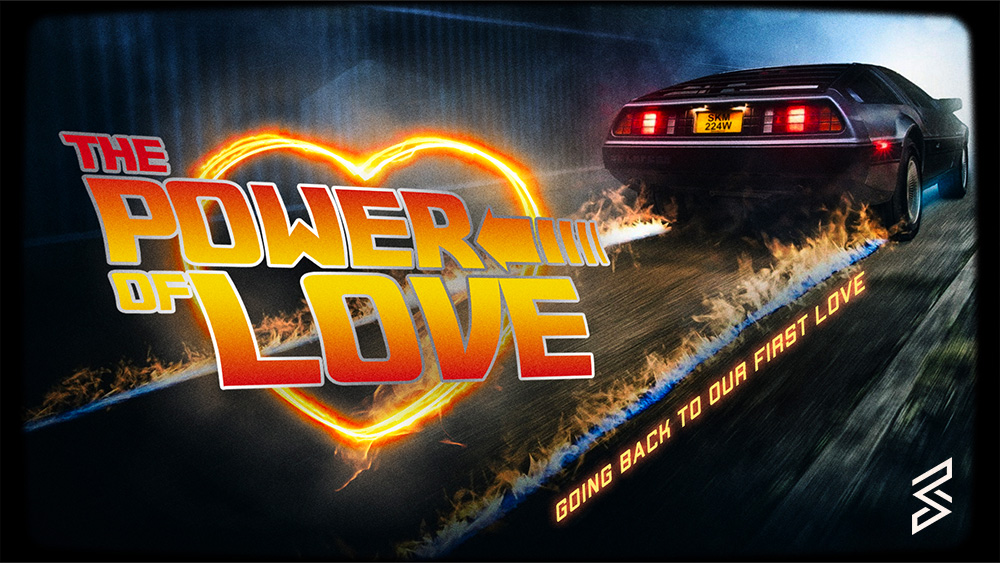 Car drives with flames and text 'The Power of Love'.